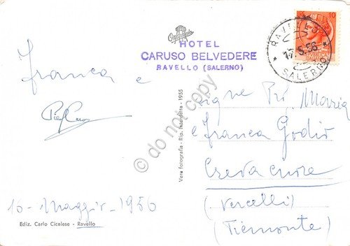 Cartolina Ravello Villa Rufolo Belvedere Timbro Hotel Caruso 1956 | Immagine Gallery 2