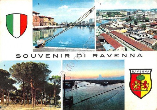 Cartolina Ravenna 4 vedute e stemma | Immagine principale