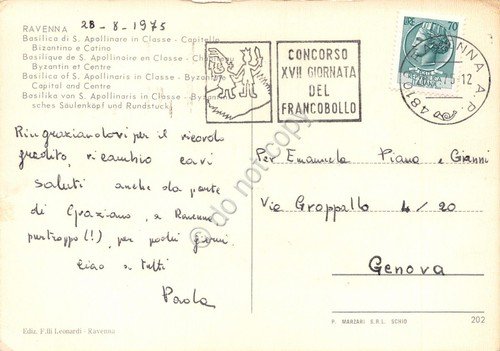 Cartolina Ravenna Basilica S. Apollinare Timbro a targhetta concorso Francobollo