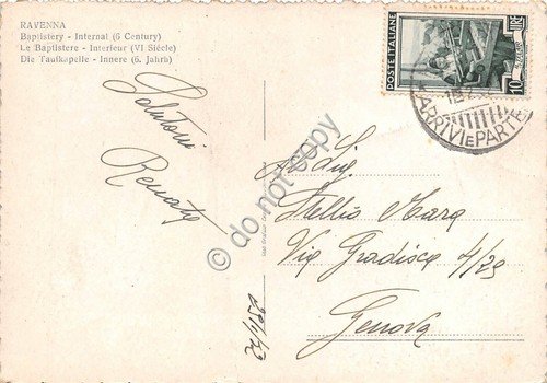 Cartolina Ravenna Battistero Interno1952