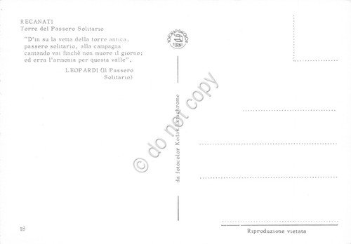 Cartolina Recanati Torre del Passero Solitario con poesia Leopardi al …