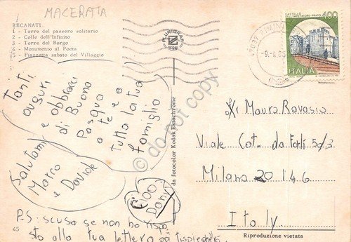 Cartolina Recanati vedute Torre Colle Torre del Borgo Monumento Piazzetta …