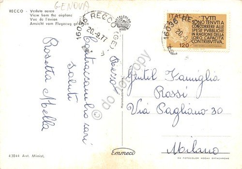 Cartolina Recco panorama aereo 1977 ferrovia strada case | Immagine Gallery 2