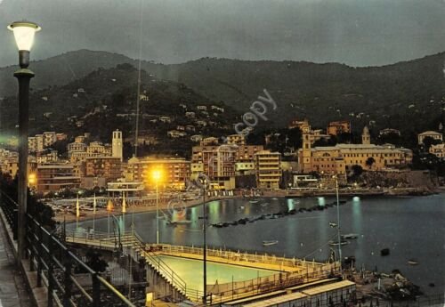 Cartolina Recco piscina e spiaggia notturno 1985