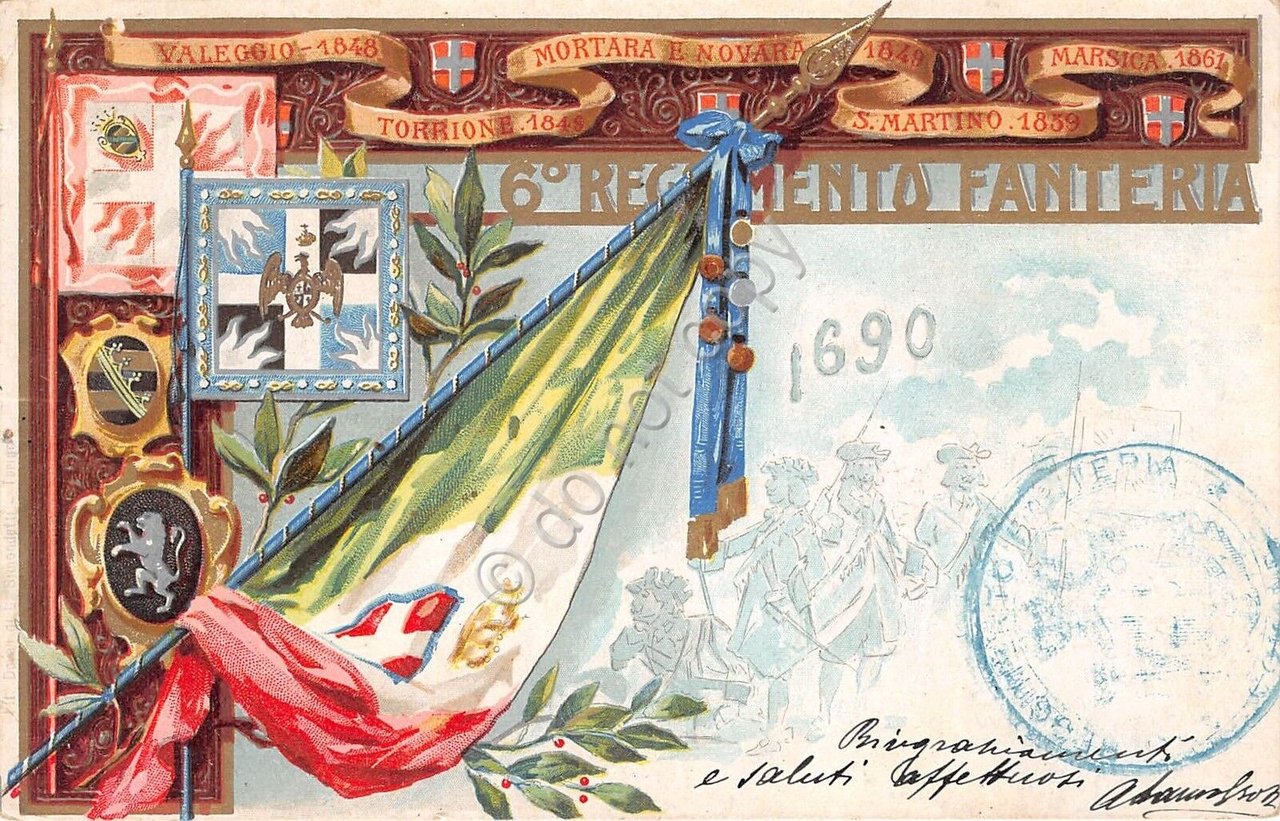 Cartolina Reggimentale 6 Reggimento Fanteria - Brigata Aosta - VG