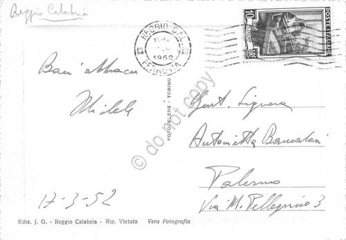 Cartolina Reggio Calabria Castello Aragonese 1952