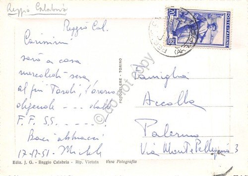 Cartolina Reggio Calabria Duomo 1951