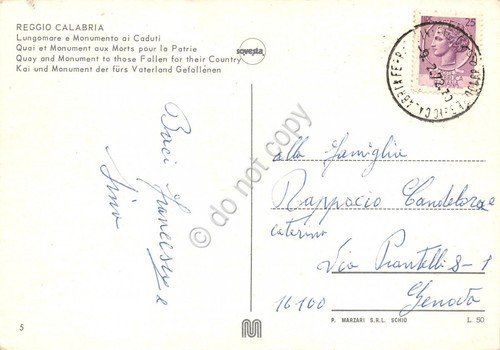 Cartolina Reggio Calabria Lungomare Monumento ai Caduti 1972