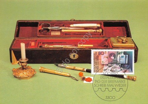 Cartolina Reisenschreibzeug um 1850 timbro filatelico 1982 | Immagine principale