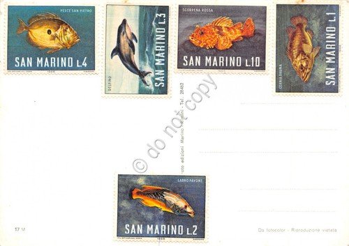 Cartolina Repubblica di San Marino francobolli al retro