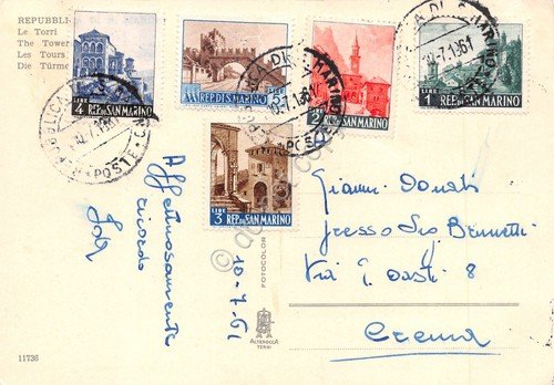 Cartolina Repubblica di San Marino Le torri 1961