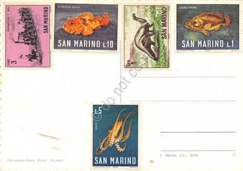 Cartolina Repubblica di San Marino Panorama francobolli al retro