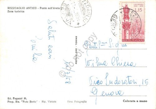 Cartolina Rezzoaglio Antico Ponte sull 'Aveto 1958 colorata