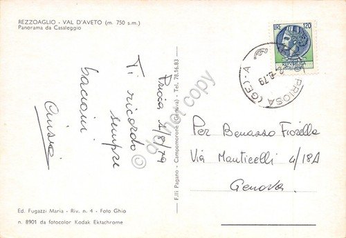 Cartolina Rezzoaglio Panorama da Casaleggio 1979