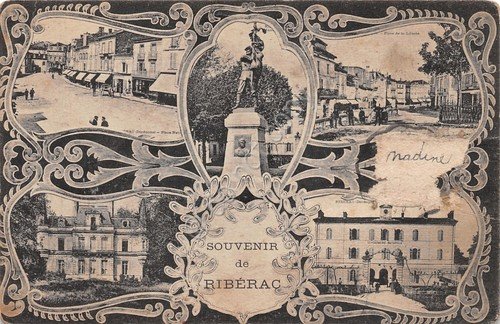 Cartolina Riberac multi views 1918 damaged