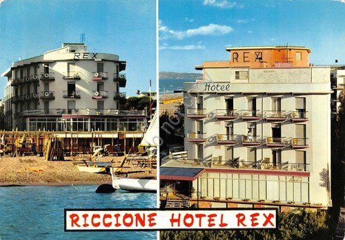 Cartolina Riccione Hotel Rex 2 vedute 1971 | Immagine principale
