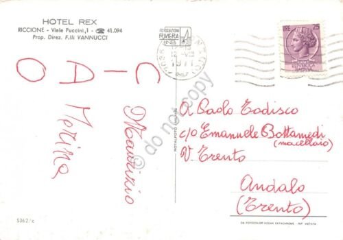 Cartolina Riccione Hotel Rex 2 vedute 1971
