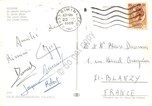 Cartolina Riccione la grande spiaggia stabilimenti balneari animata 1968 | Immagine Gallery 2