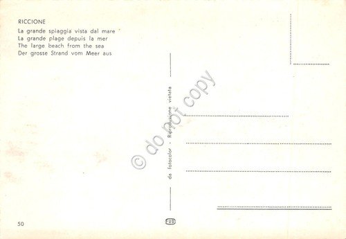 Cartolina Riccione la grande spiaggia vista dal mare hotel animata …