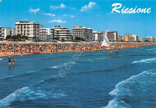 Cartolina Riccione Mareggiata vista dal mare 1977 (Rimini)