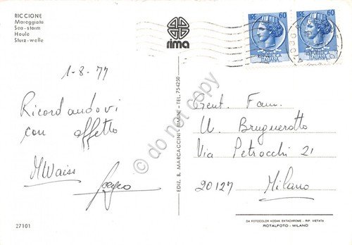 Cartolina Riccione Mareggiata vista dal mare 1977 (Rimini)
