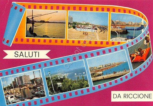 Cartolina Riccione vedute varie cartolina grafica pellicola film