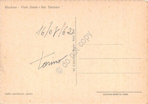 Cartolina Riccione Viale Dante Bar Turismo animata anni '60