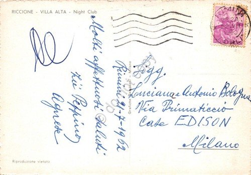 Cartolina Riccione Villa Alta Night Club 1962