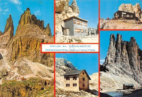 Cartolina Rifugi al Catinaccio vedute varie Timbro Rifugio (Trento)