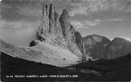 Cartolina Rifugio Alberto I Torri di Vajolet Foto Ghedina | Immagine principale