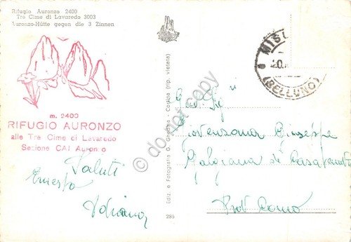 Cartolina Rifugio Auronzo Timbro Rifugio (Belluno) | Immagine Gallery 2