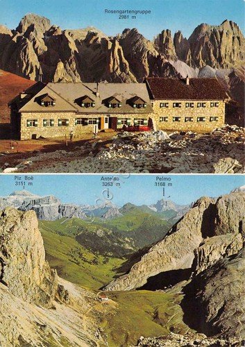 Cartolina Rifugio Bolzano verso Alpe di Tires due vedute