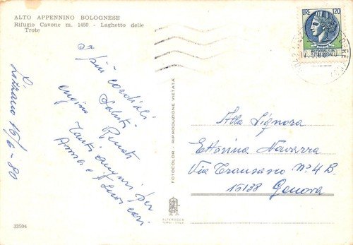 Cartolina Rifugio Cavone Alto Appennino Bolognese Laghetto delle trote 1980
