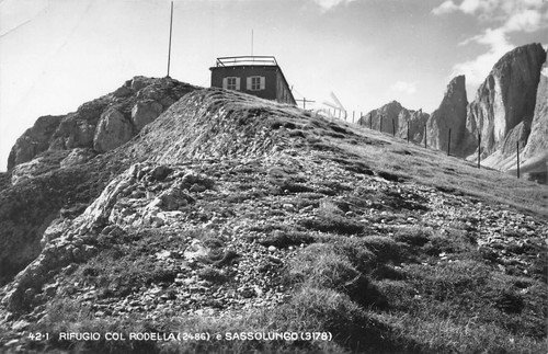 Cartolina Rifugio Col Rodella e Sassolungo Timbro Rifugio