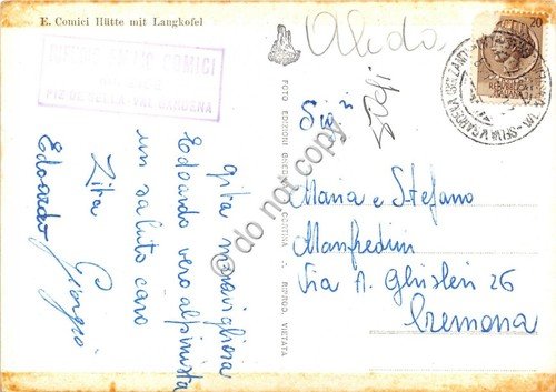 Cartolina Rifugio Comici Gruppo Sassolungo