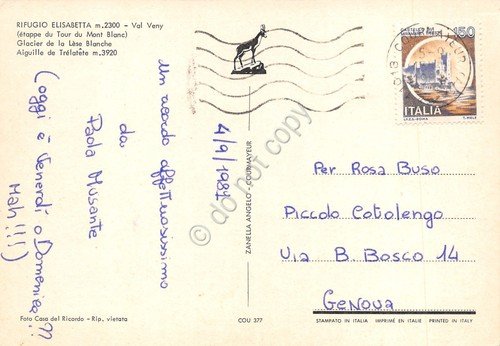 Cartolina Rifugio Elisabetta Val Veny Ghiacciaio Lese Blanche Aiguille Trelate
