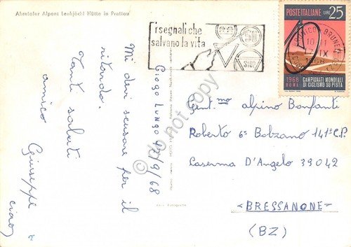 Cartolina Rifugio Giogo Lungo 1968 timbro segnali stradali