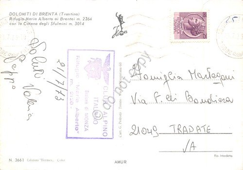 Cartolina Rifugio Maria Alberto ai Brentei timbro CAI 1973 | Immagine Gallery 2