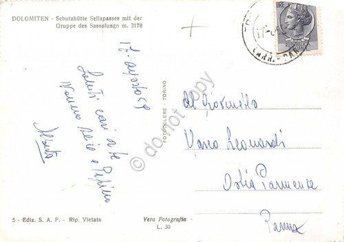 Cartolina Rifugio Passo Sella con Gruppo Sassolungo Dolomiti 1958 (Bolzano) | Immagine Gallery 2