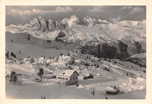 Cartolina Rifugio Passo Sella verso il Gruppo Odle Cisles 1954