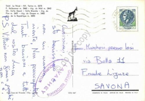 Cartolina Rifugio Torino Teleferica La Palud timbro Chalet Lavachey (Aosta) | Immagine Gallery 2