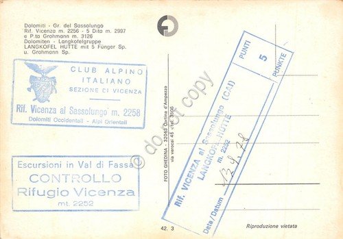 Cartolina Rifugio Vicenza 1978 timbri al retro (Bolzano)