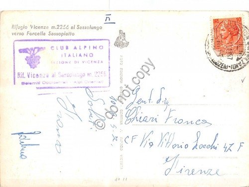 Cartolina Rifugio Vicenza al Sassolungo verso Forcella Sassopiatto Foto Ghedina