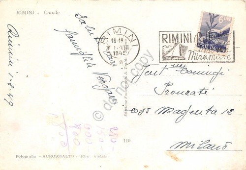 Cartolina Rimini Canale timbro a targhetta Rimini 1949 | Immagine principale