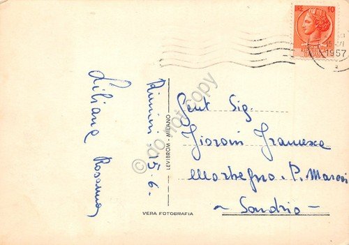 Cartolina Rimini la spiaggia vista da Grand Hotel 1957 | Immagine Gallery 2