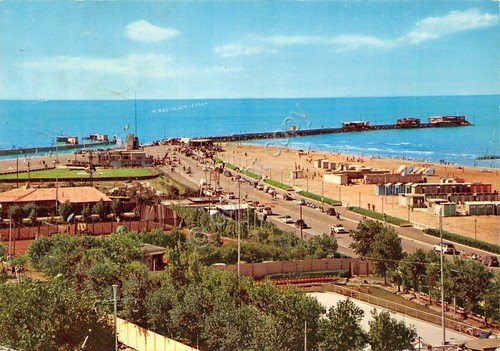 Cartolina Rimini lungomare e molo 1961