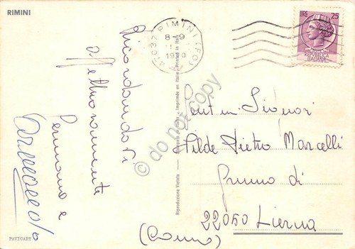 Cartolina Rimini panorama della spiaggia e stabilimenti 1970