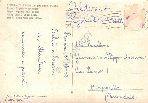 Cartolina Rimini Piazza Tripoli e spiaggia 1962 | Immagine Gallery 2
