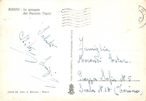 Cartolina Rimini Spiaggia da Piazzale Tripoli