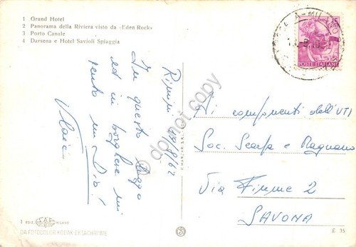 Cartolina Rimini vedute varie 1962